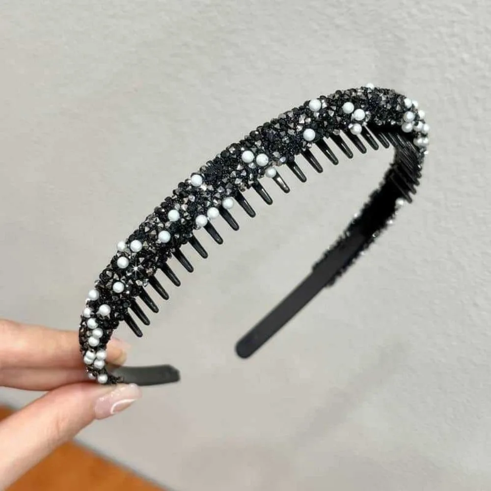 

Sweet Rhinestones Antislip Hairband Thin Plastic Crystal Teeth Headband Pearl Korean Style Headwear Face Wash Hair Hoop
