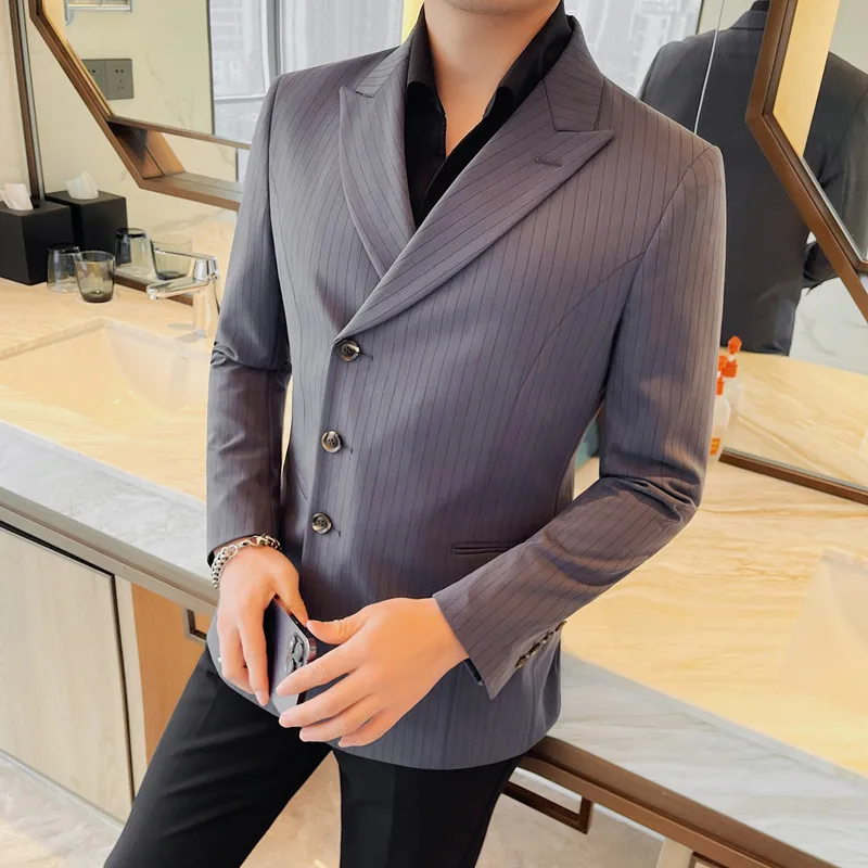 M-XXXXL حجم كبير للرجال سترة مخططة واحدة الصدر 3 أزرار للرجال مع فتحة مركزية بدلة عمل رسمية معاطف السترة 4XL