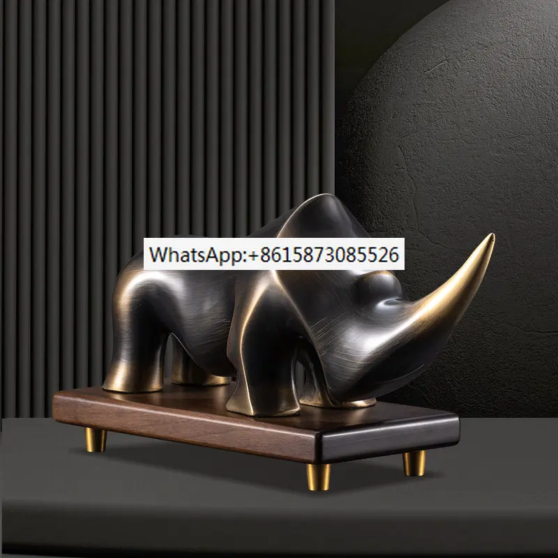

Light luxury and high-end creative copper rhinoceros home decoration, living room, porch, wine cabinet, niche office decoration