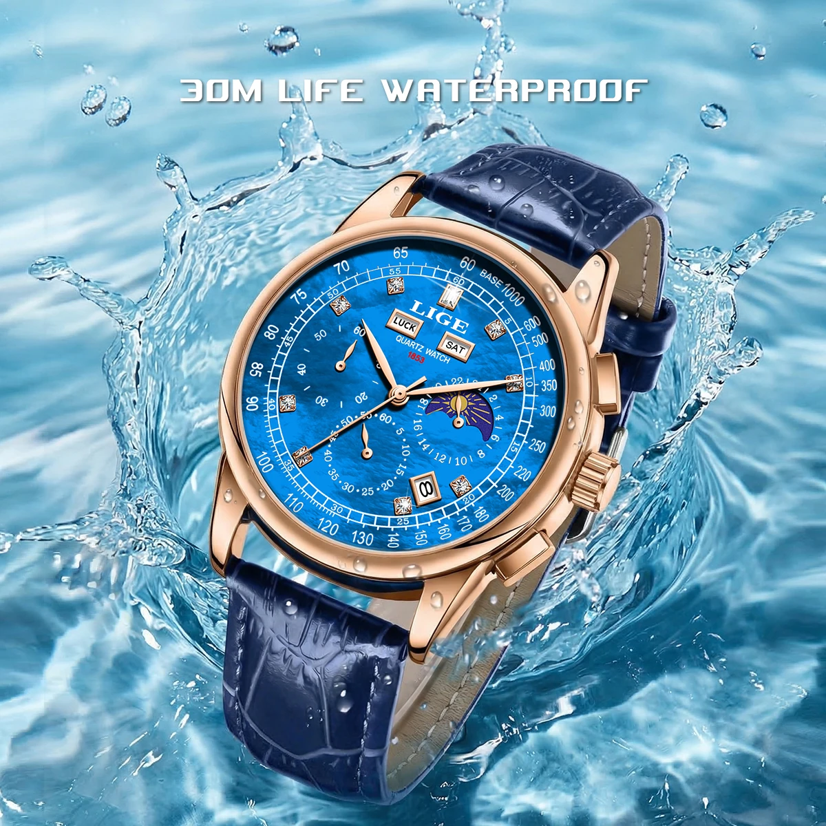 

Мужские кварцевые часы LIGE: повседневные, модные, в стиле ретро, военные, с календарем, отображением дня недели, водонепроницаемые, с фазами Луны, на ремешке.