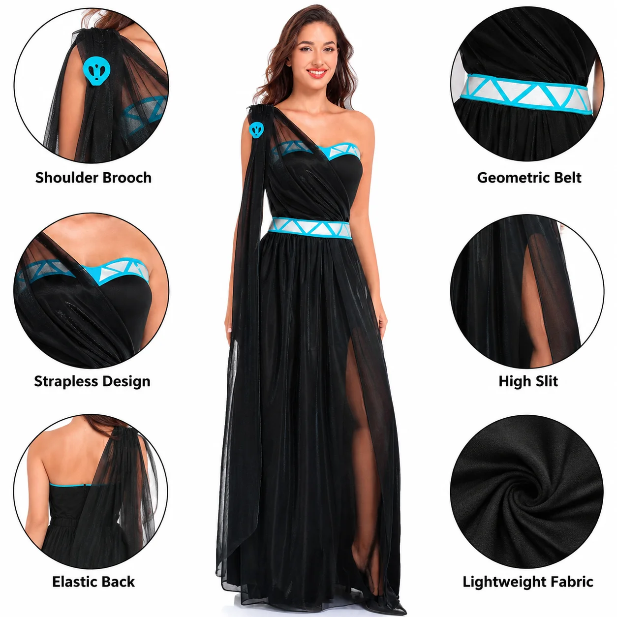 Disfraz de Diosa Griega para Mujer, Vestido Largo de Tul con un Hombro Descubierto, Disfraz de Reina Romana para Halloween, Vestido de Fiesta