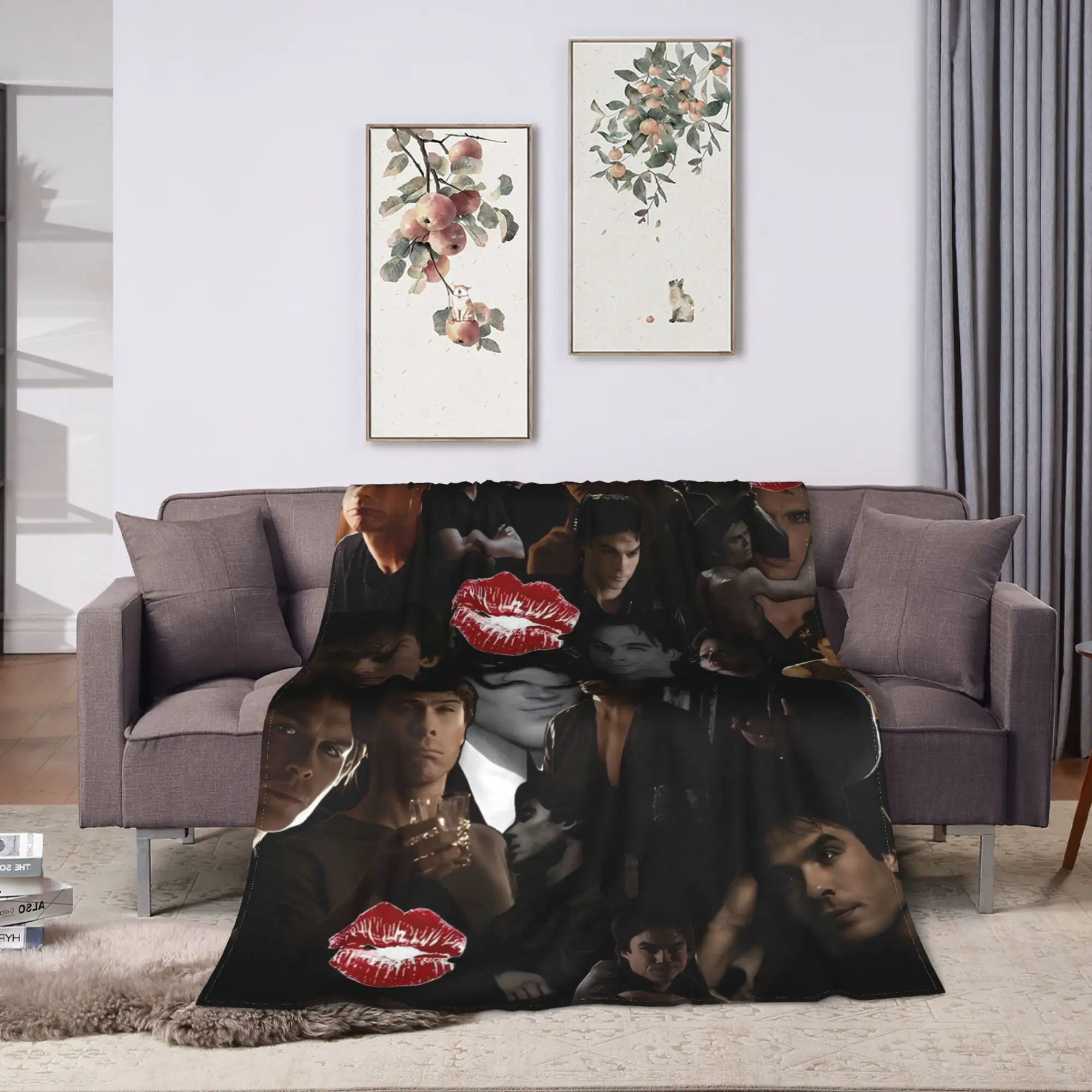 The Vampire Diaries Damon Salvatore  TV Series Blanket  Travel Flannel Throw Blanket For Outdoor Warm Soft Bedspread Gift