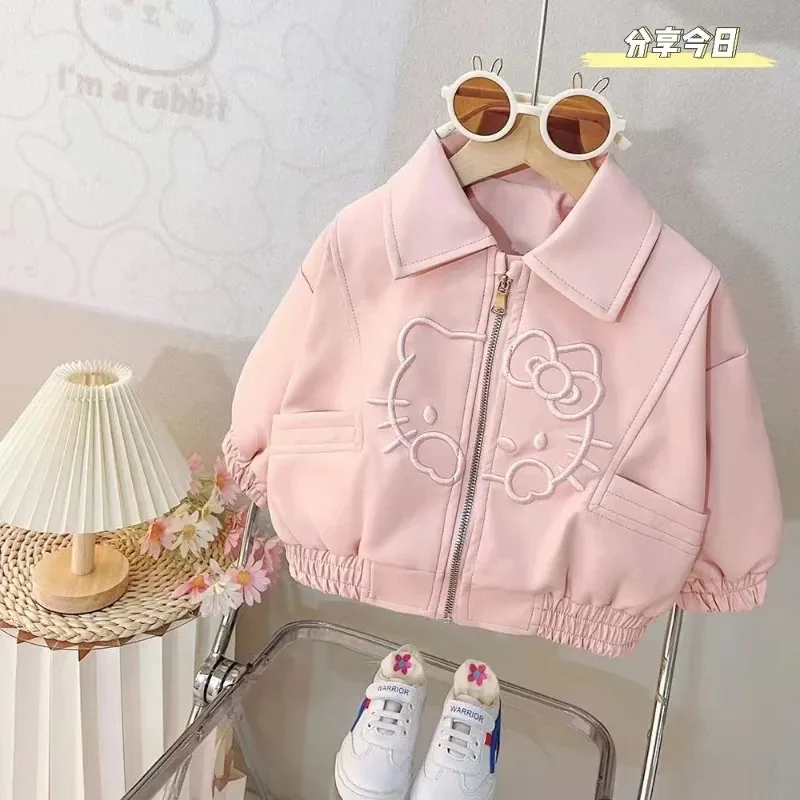 Sanrio HelloKitty 애니메이션 주변기기 아동 의류 소녀 아동 가을 새 가죽 자켓 기관차 자켓 휴일 선물