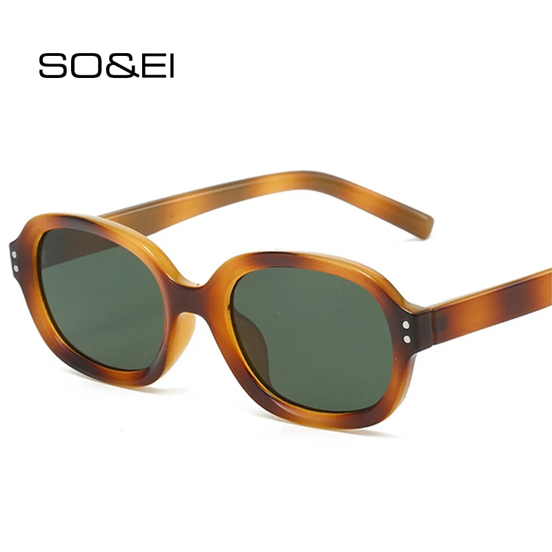 

SO&EI New Square Women Fashion Sunglasses Shades UV400 Retro Rivets Trending Men Outdoor Sports Dark Green Sun Glasses