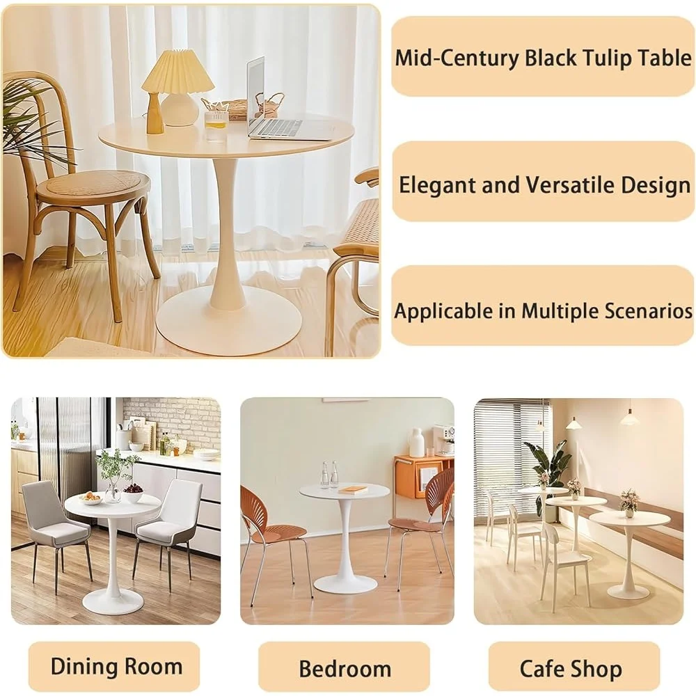 White Round Dining Table Tulip Kitchen Table Mid-Century Leisure Table Compact Dining Room Living Room Cafe Furniture Easy