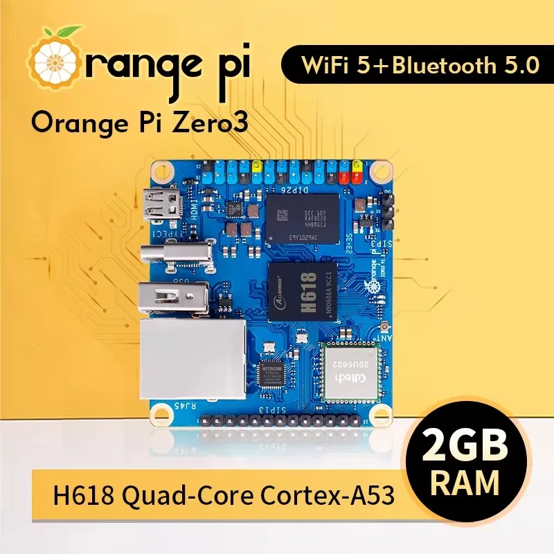 Orange Pi Zero 3 Single Board Computer 2GB Ram Allwinner H618 Chip Wifi-BT5.0 LPDDR4 Orange Pi Zero3 Development Board Mini PC