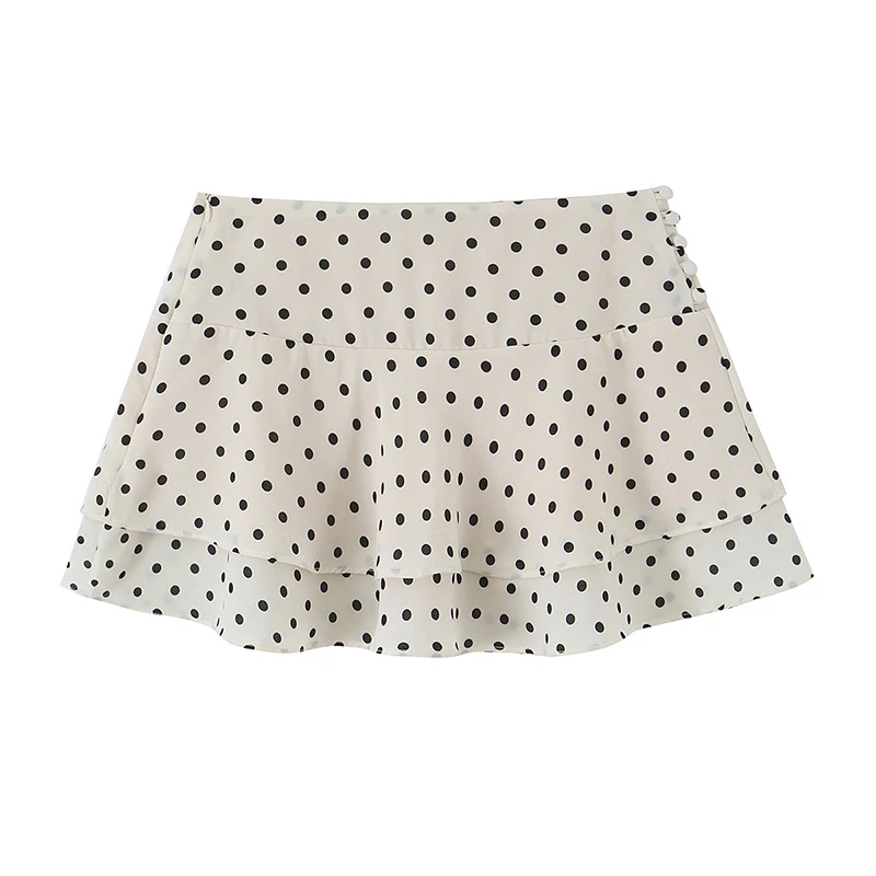 Retro Polka Dot High Waist Tiered Ruffle Mini Skirt for Women Summer Casual Outings
