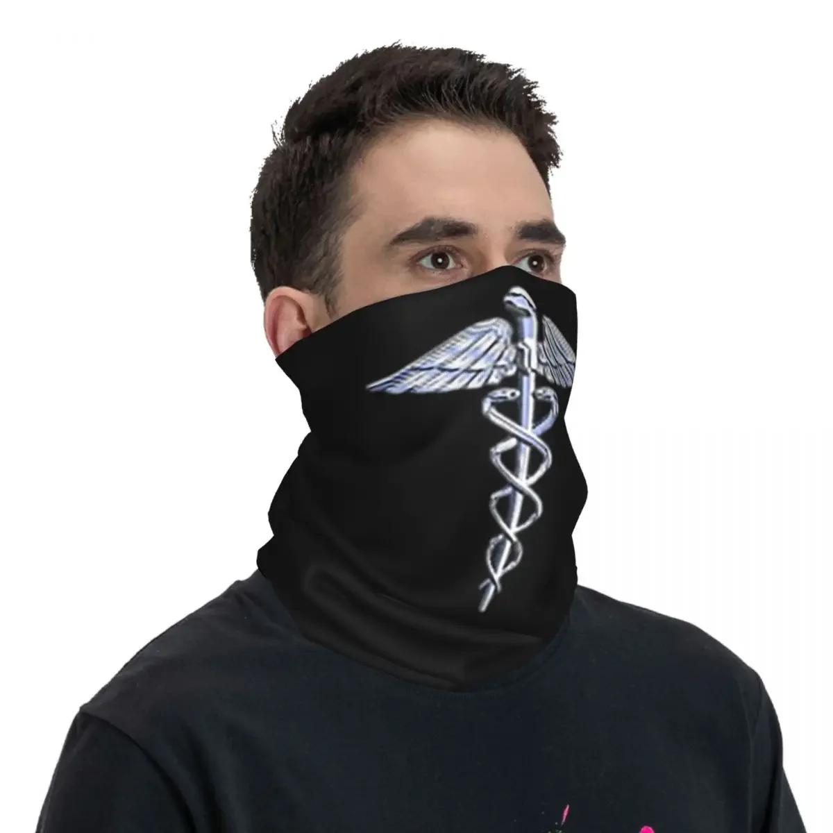 Chrome Like Medical Caduceus Snakes Bandana Neck Gaiter Printed Wrap Mask Scarf Warm FaceMask Outdoor Sports Adult Windproof