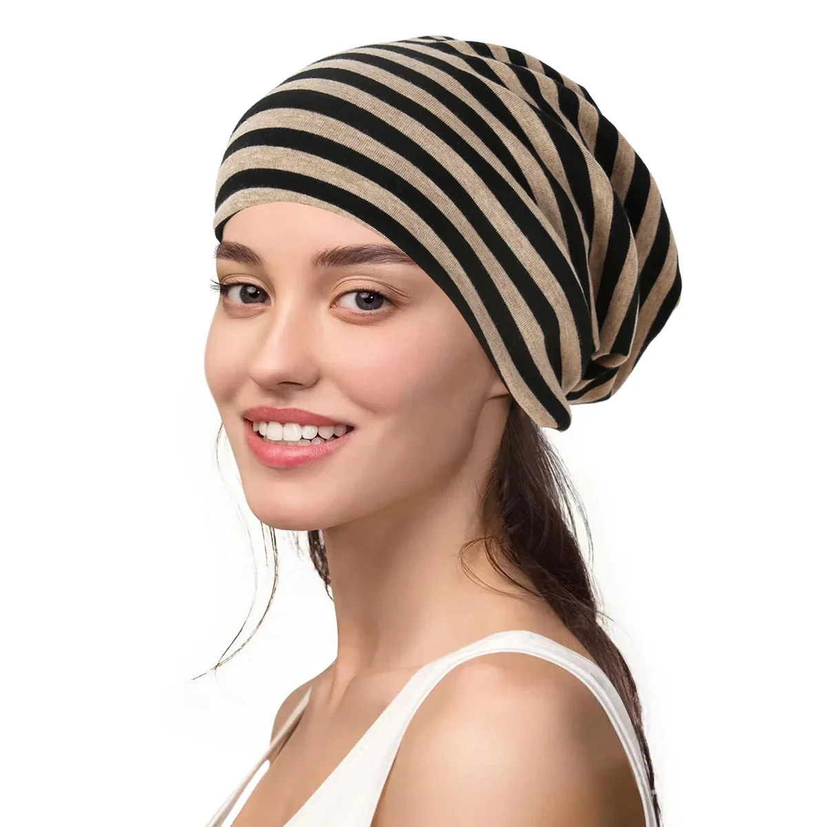 

Women Men Beanies Stripes Slouchy Baggy Bonnet Turban Cancer Chemo Cap Muslim Hijab Hair Loss Headscarf Outdoor Unisex Headwear