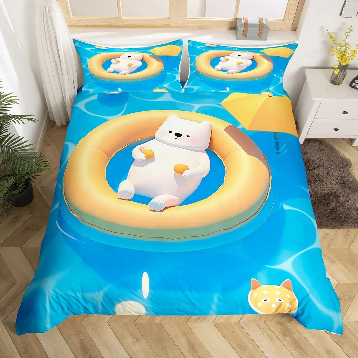 Swimming Themed Duvet Covers for Kids Teens Queen King Size Lightweight Down Room Decor 2 Pillowcases 1 Comforter Cover No Quilt