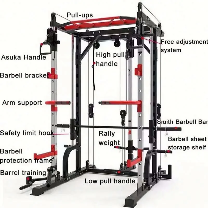 Home Gym Equipment Multi Functional Trainer Machine Power Rack with Jammer Arm Smith