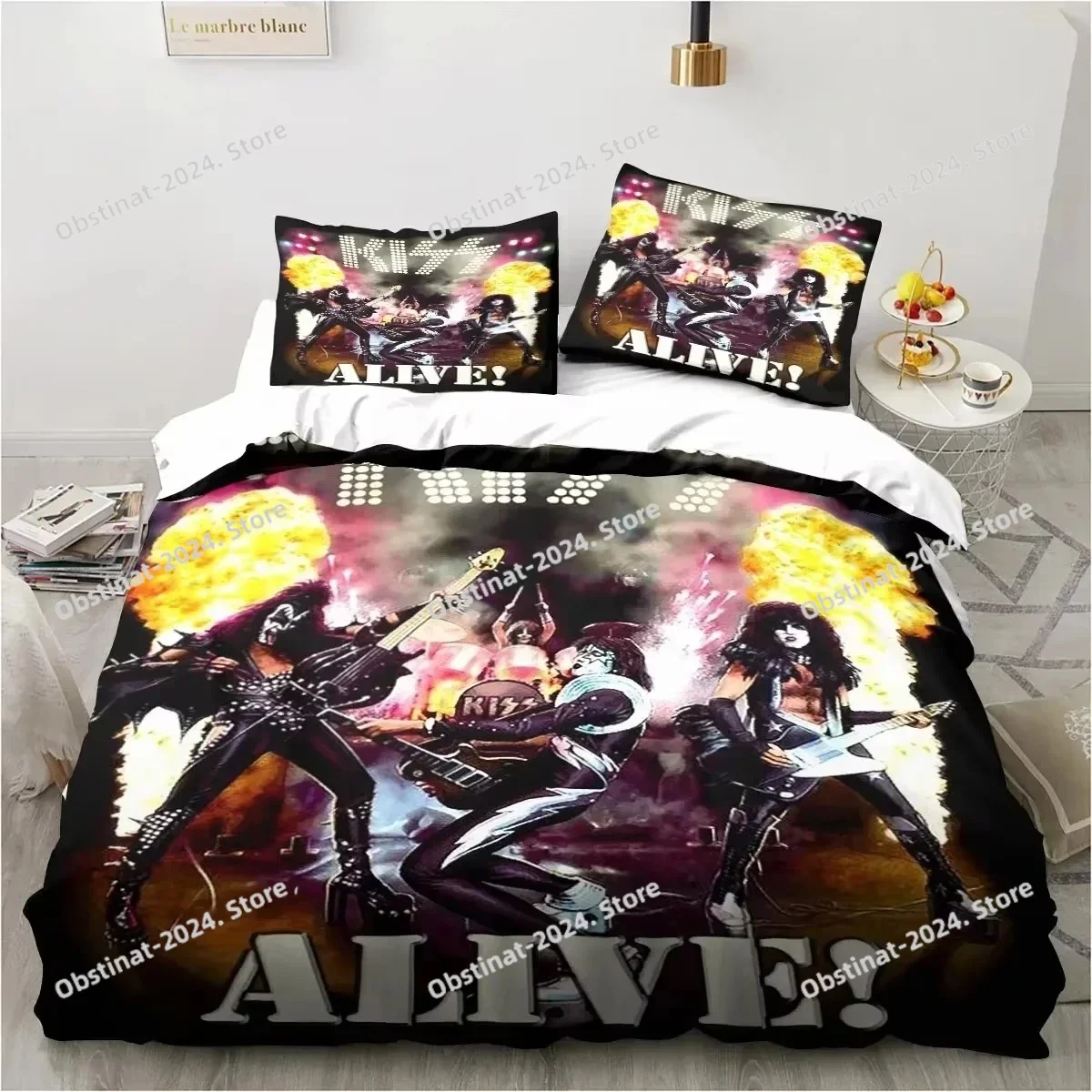 

3D Print Rock Band KISS Band Bedding Set Duvet Cover Bed Set Quilt Cover Pillowcase Comforter king Queen Size Boys Adult Bedding