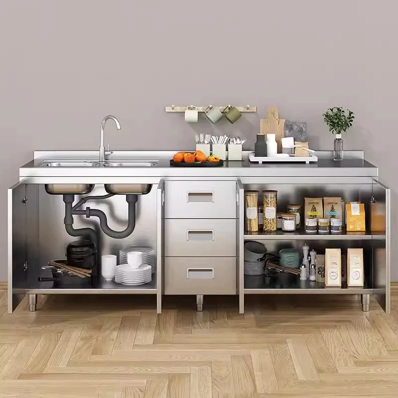 

All stainless steel cabinets kitchen home simple stove storage storage cupboard