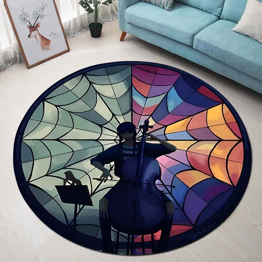 Wednesday Addams playing Cello Rugs Black Gothic Bedroom Decorative Round Carpet Children's game non-slip carpet Washable Mat