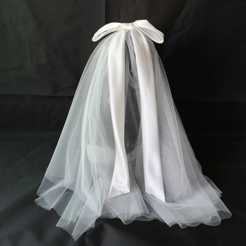 

Flower Girl Veil Bowknot Veils with Hair Comb Wedding Hair Accessories White 2-Tier Wedding Veil Waist Length