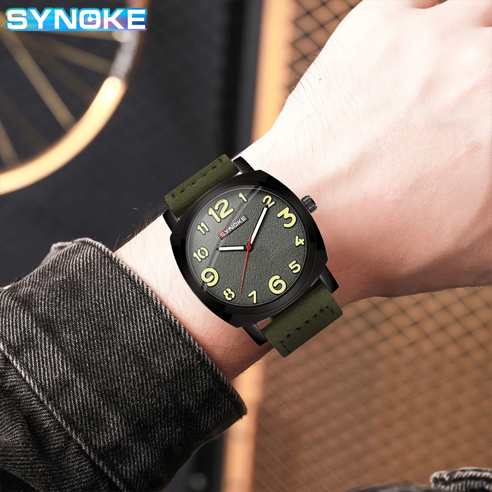 Popular Male Quartz Wristwatch Military Sports Shockproof Leather Watch Men Fashion Casual Clock Relogio Masculino SYNOKE