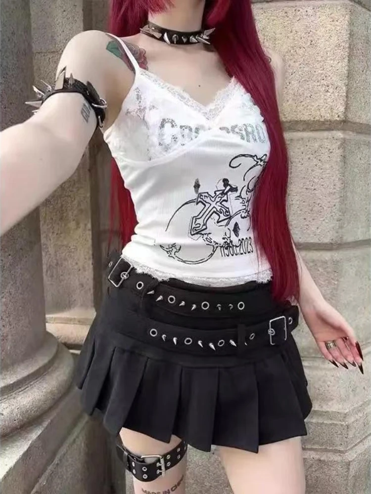 

Hot Girl Aesthetic New Black Pleated Skirt Women Design Vintage Y2k Low-waist Short Skirts Female Gothic Darkly Thin Clothing