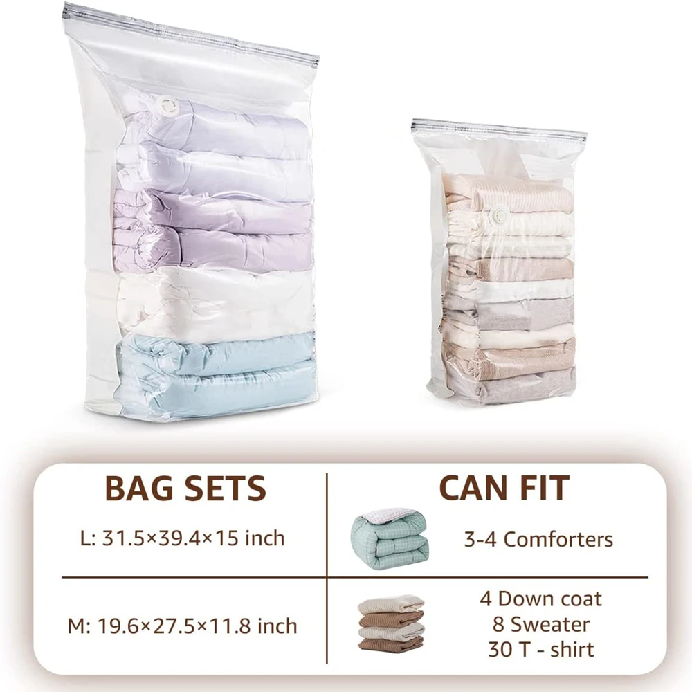 No Need Pump Vacuum Storage Bags Space Saver Bags Extra Large Vacuum Seal Bags for Comforters Blankets Clothes