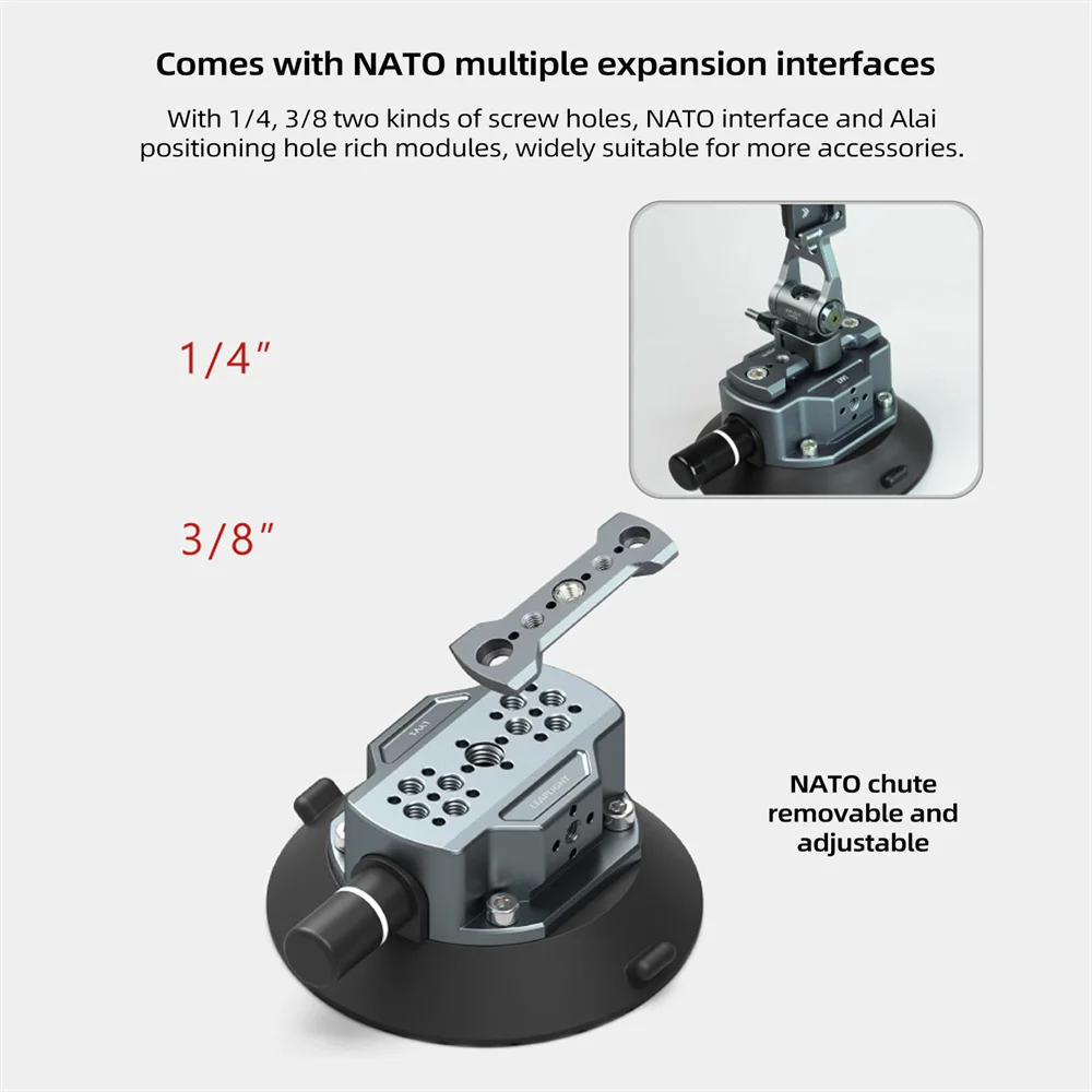 Imagem -04 - Hand Pump Car Suction Cup Phone Action Câmera Holder Nato 360 Ajustável 14 38 Gopro Insta360 Dslr Novo