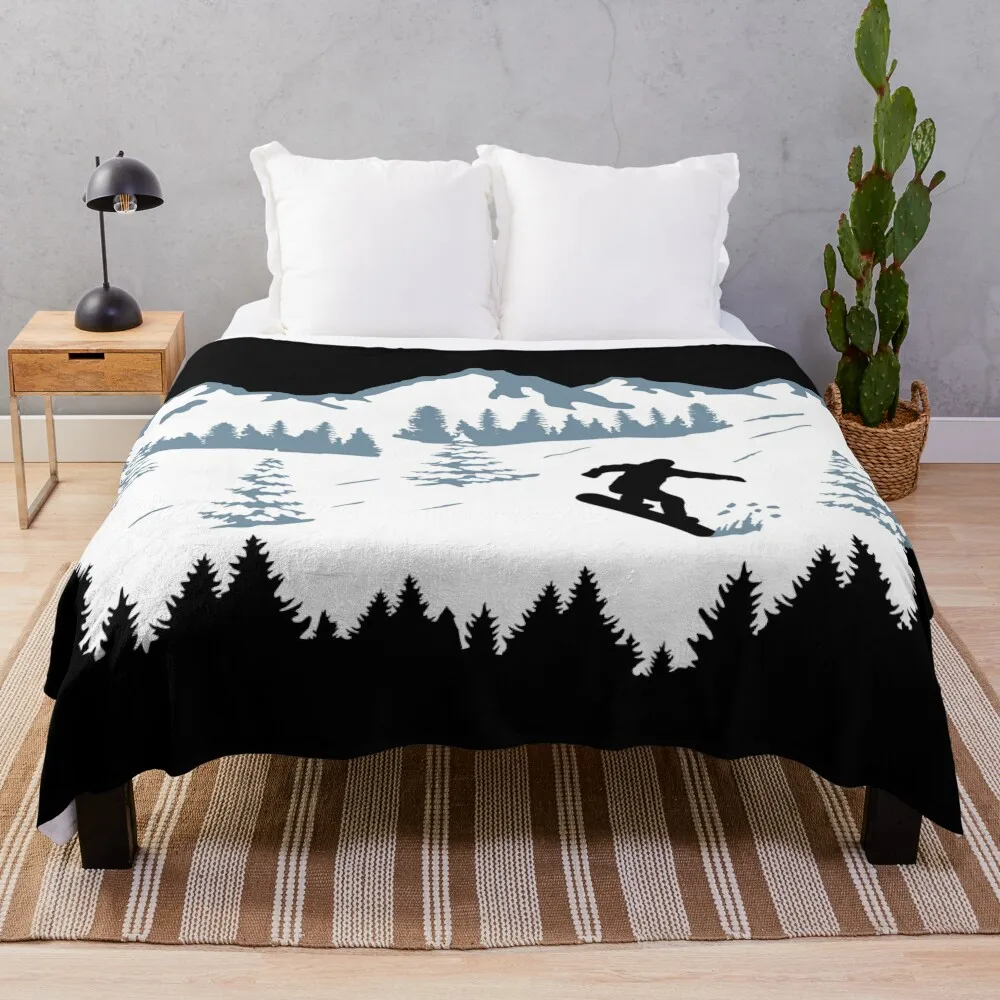 

Snowboard, snowboarder and mountains, snowboarding Throw Blanket Elegant Warm Throw Blanket for Hotel Home