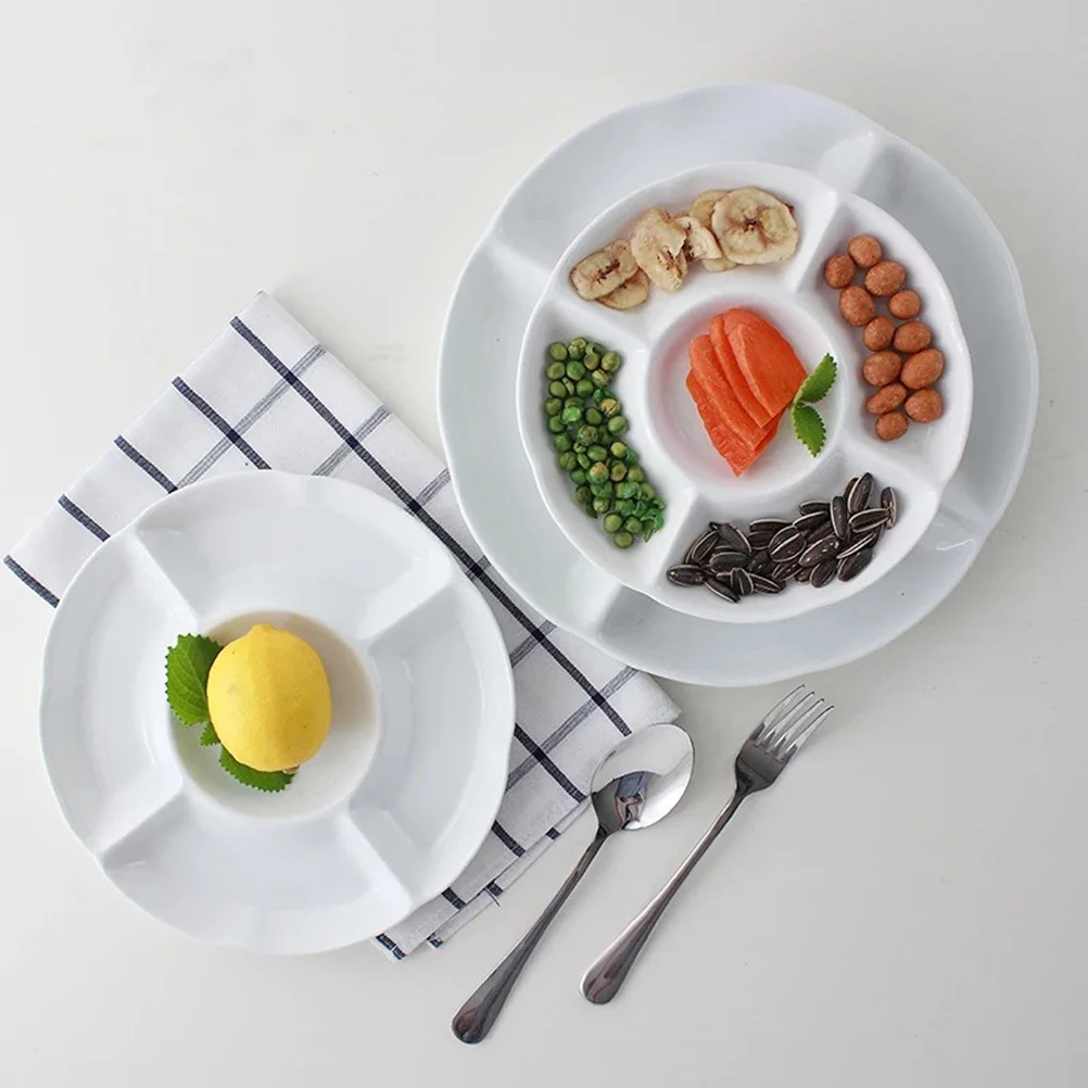 

5-Compartment Melamine Food Serving Plate White Divided Tray for Snacks Appetizers Fruits Nuts Candy Pastry Food Tray