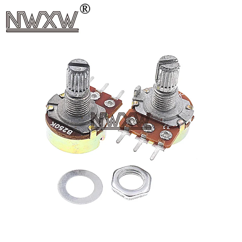 5pcs/lot WH-148 B250K 250k single 3-pin volume adjustment potentiometer B254 shaft length 15mm with nut and washer