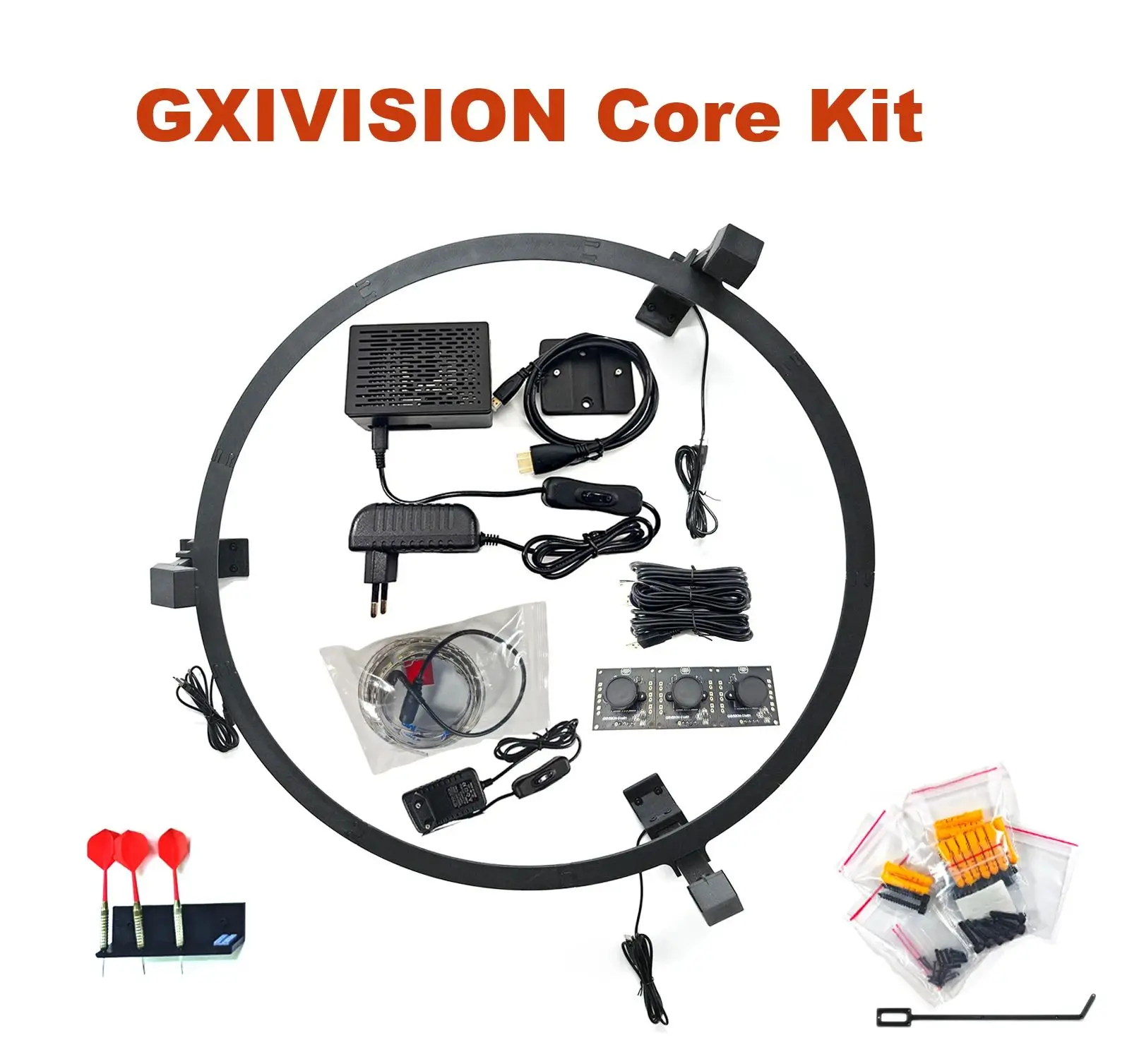 GXIVISION Core Kit Autodarts Compatible DIY Hardware Kit Include Microcomputer+ Cameras+Holder+Dart LED Light Ring+Darts