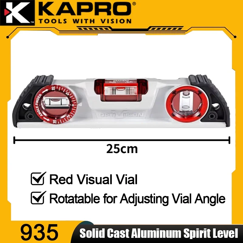 KAPRO Mini Spirit Level, Die-cast Aluminum Heavy-duty Solid Level with Magnetism, Ideal for Decoration & Tile Setting, Model 935