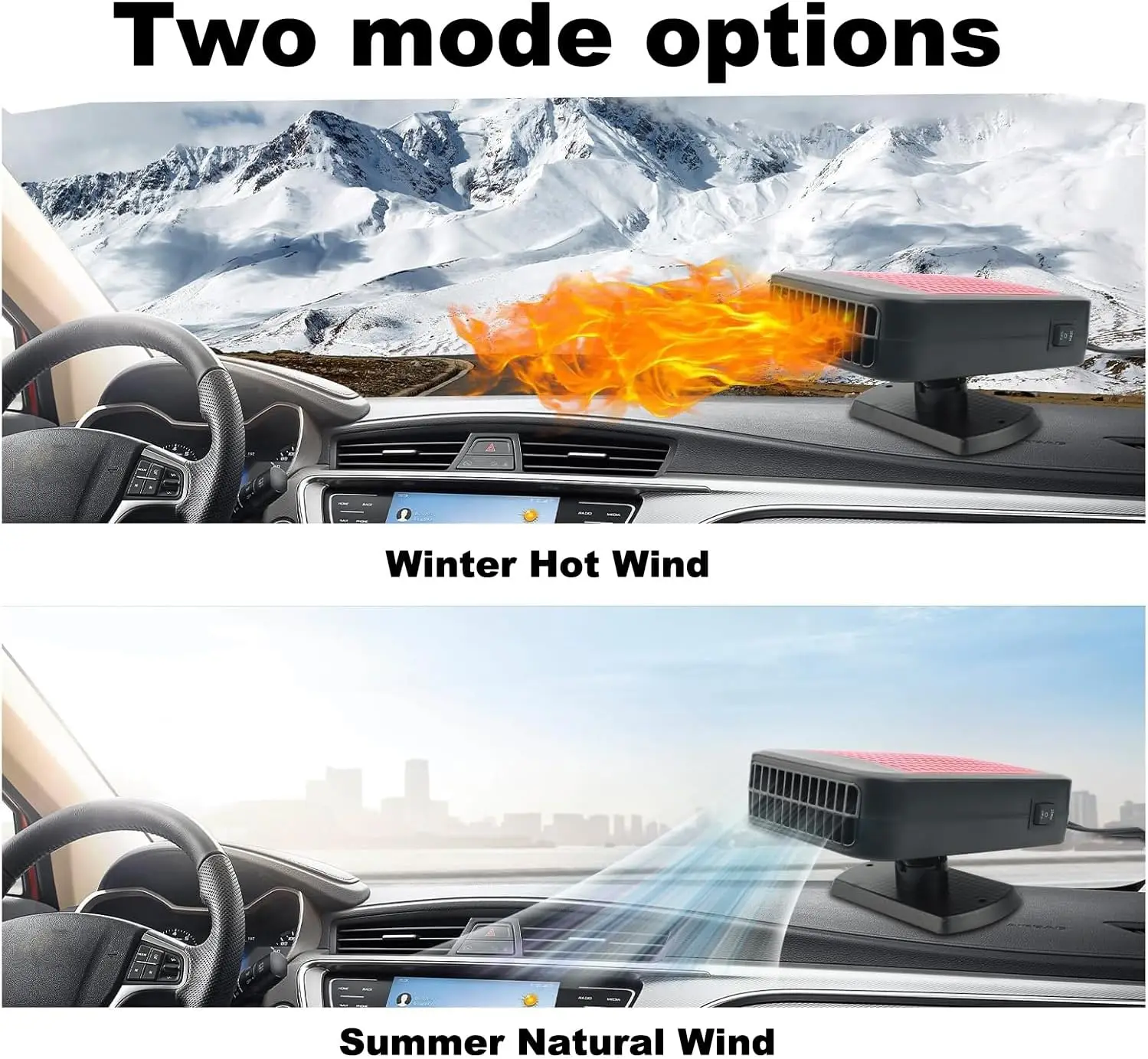 سخان سيارة محمول 200 وات 12 فولت، 2 في 1 حرارة/بارد، 360 درجة °   قاعدة دوارة (أحمر)