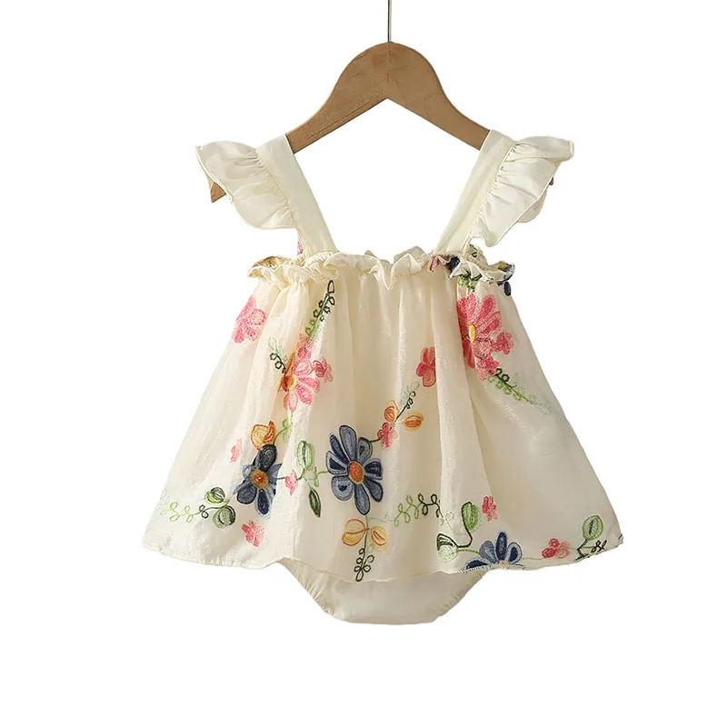 MILANCEL New Summer Baby Bodysuit 3-24M Cute Flower Toddler Dress Girls Clothes Embroidered Flowers Infant One Piece