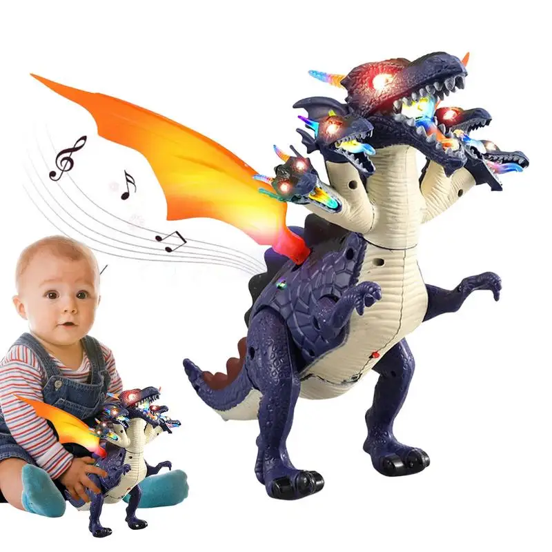 Dinosaur Moving Toy Electric Five Heads Dinosaur With Sound And Wings LED Lights Interactive Dinosaur Toy For 4-7 Years Old