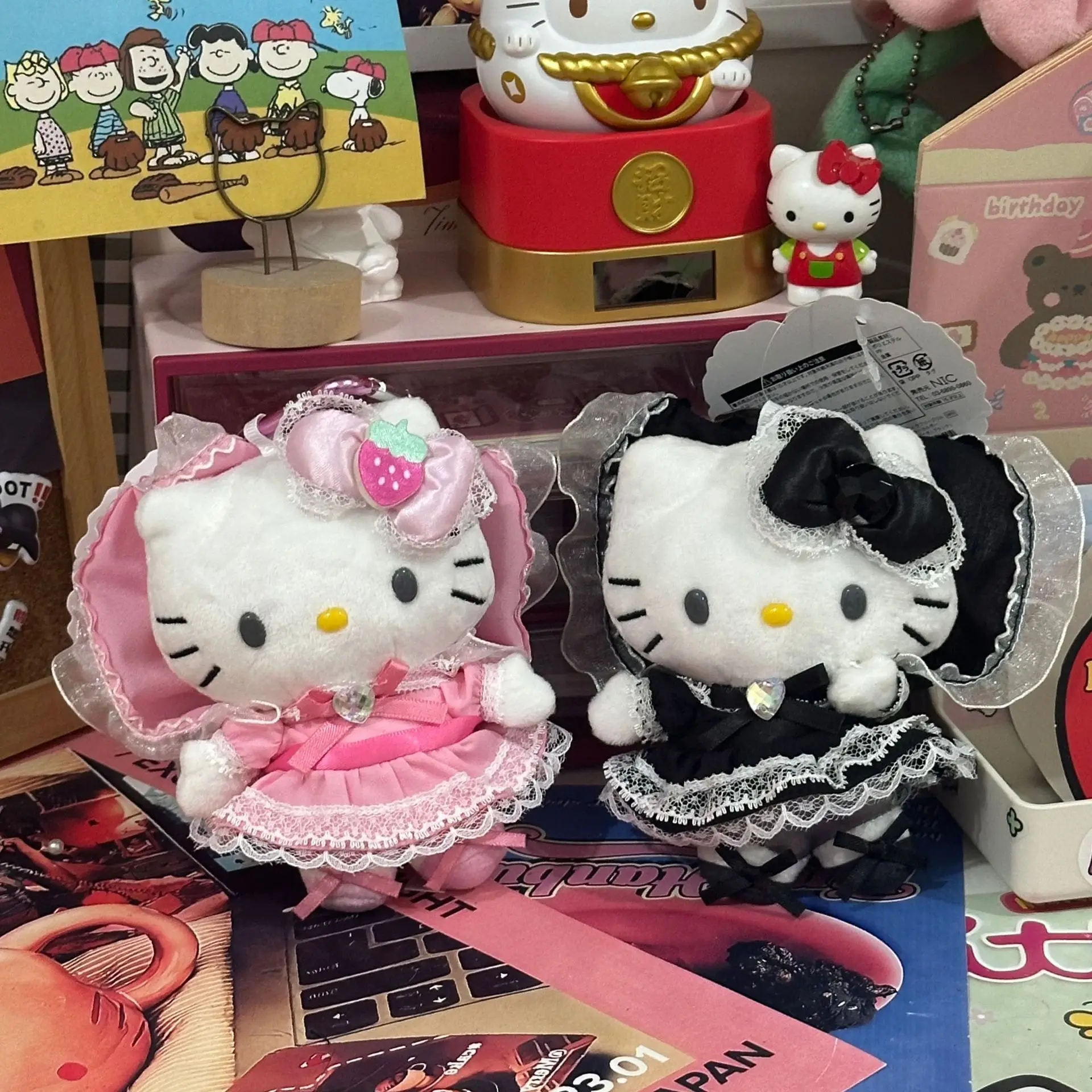 لوليتا خادمة أسود وردي مرحبا كيتي أفخم دمية قلادة لطيف ألعاب الدمى المفاتيح فتاة على ظهره الديكور هدية