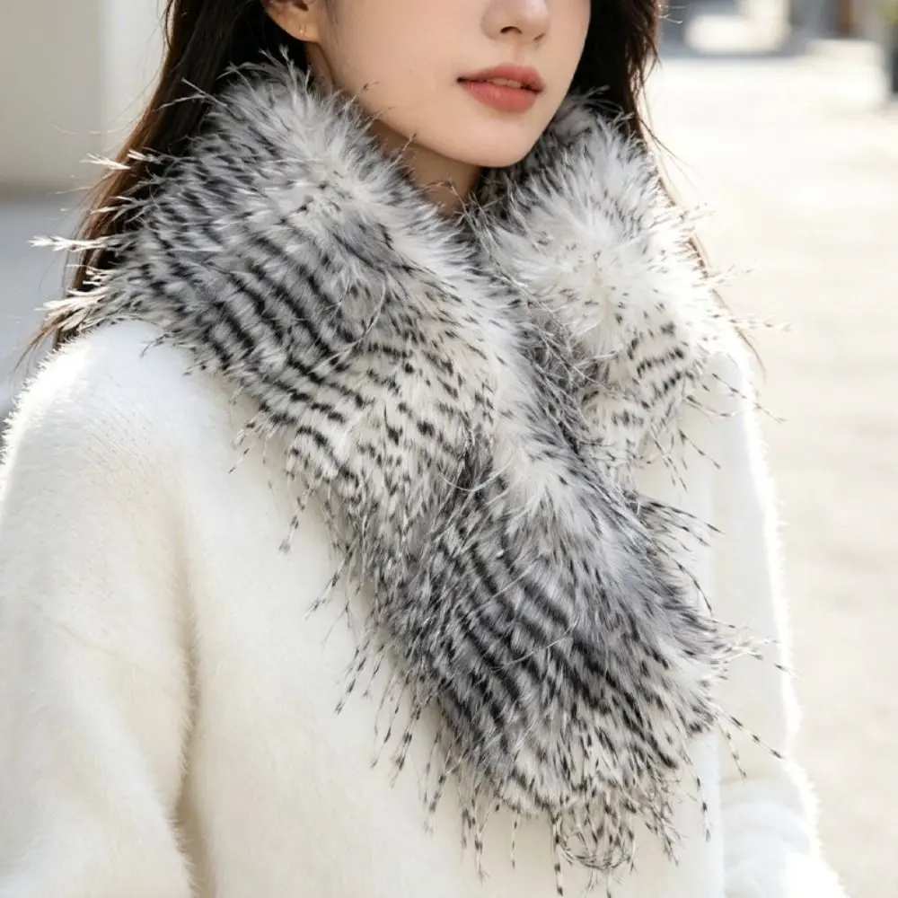 Fashion Thick Magnetic Fluffy Scarf Warm Magnetic Buckle Tassels Collar Neck Warmer Soft Texture Faux Fur Scarf Holiday Gifting