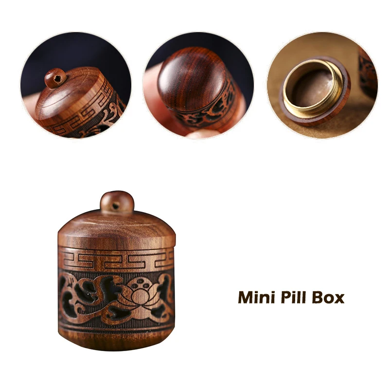 1Pc Solid Wood Medicine Pill Box Mini Lantern Wood Rescue Pill Case Portable Storage Sealed Can For Outdoor First Aid Tool