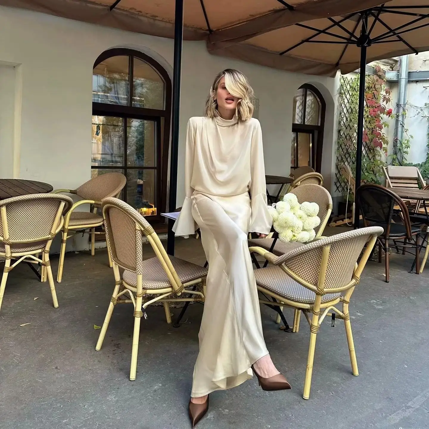 Spring New Women's Faionable All-Match Silk Satin Ultra-Long Fairy-Like High Waist Midi f Skirt Polyester Fiber 00%