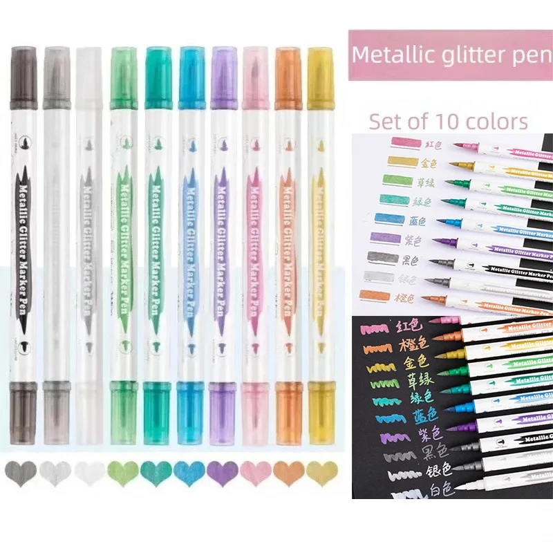 

10PCS Brush Fine Nibs Paint Marker Acrylic Acts for DIY Scrapbooking Back To School Dual Tip Metallic Marker Pen MKB02