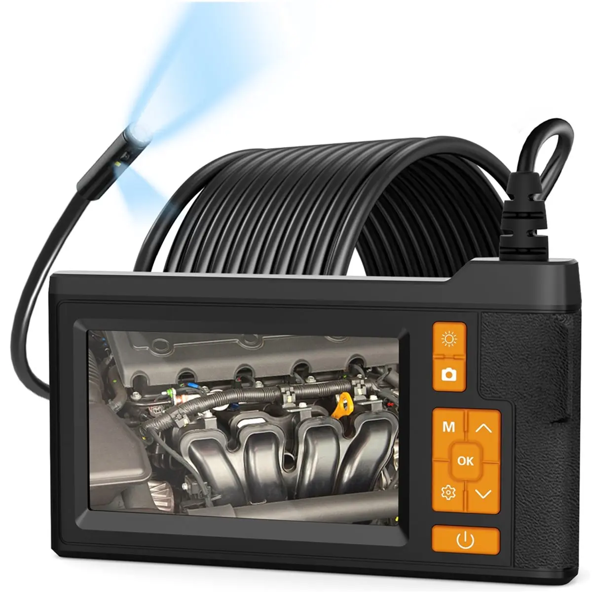 N05R Industrial Endoscope Camera 8mm 4.3'' IPS Screen HD1080P Rigid Cable Pipe Sewer Inspection Borescope