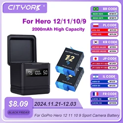 NEW GO PRO HERO 9 10 11 12 Battery With Charger Case for GoPro Hero 12 11 10 9 Sport Camera Batteries Black Accessories