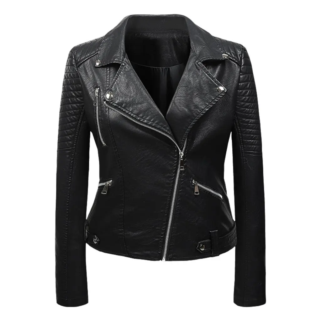 

Women's PU Leather Coat Short Lapel Korean Style Slim Fit Harajuku Student Motorcycle Jacket for Spring And Autumn