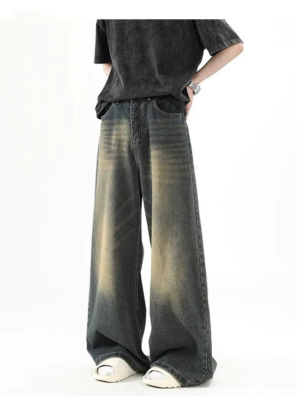 

Мужские джинсы в американском винтажном стиле, выцветшие, свободные, прямые, широкие, деконструированные, длинные брюки в уличном стиле