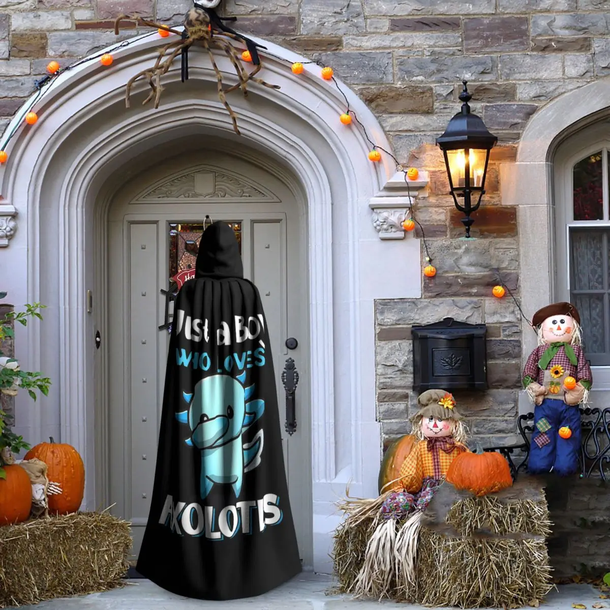 مجرد صبي يحب Axolotls عباءة طويلة بقلنسوة ساحرة القرون الوسطى زي تنكري كيب HalloweenParty الكبار للجنسين