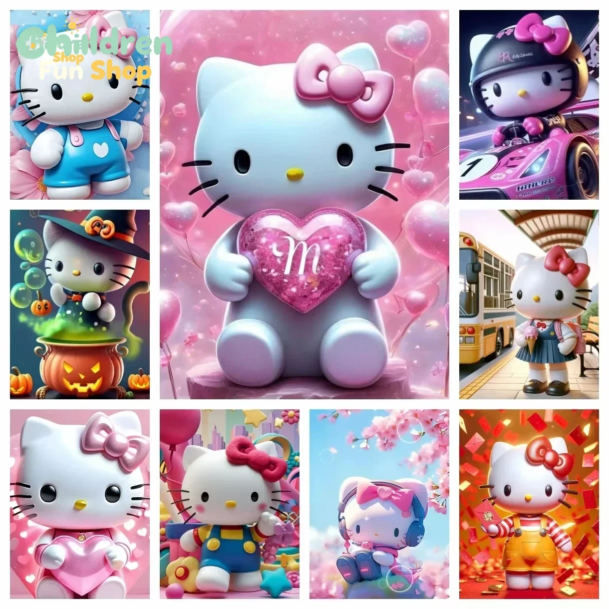 Hello Kitty Sanrio 5D DIY Diamant-Malerei-Set Diamant-Handwerkskunst Geschenk Heimdekoration Ohne Rahmen