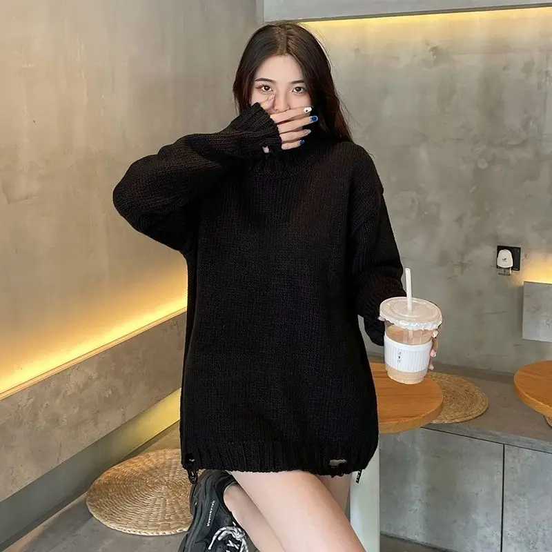 Deeptown Goth Punk Black Skull Sweater Women Harajuku Gothic Pullover Vintage Knitted Jumper Oversized Chic Knitwear Streetwear