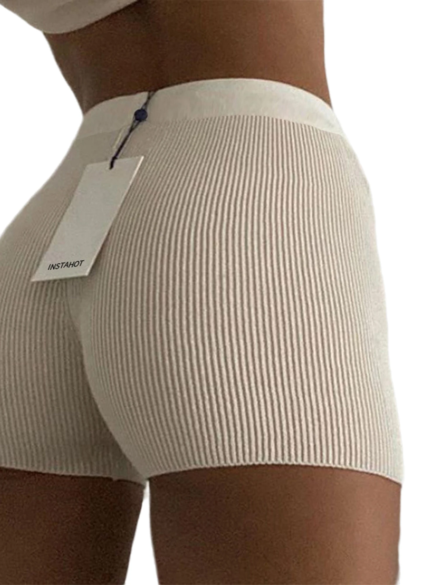 Women s Yoga Shorts Ribbed Knit Seamless Workout High Waist Athletic Gym Shorts Women Skinny Safety Short Pants