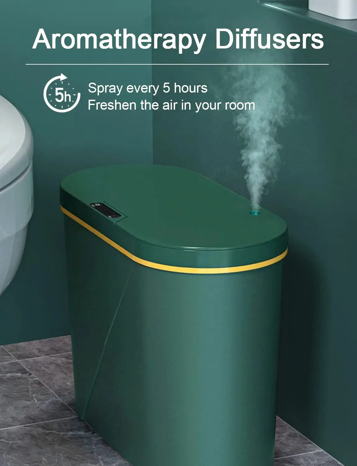 Bathroom Trash Can with Lid-Sensor Trash Bin,Automatic Narrow Garbage Can,Waterproof Smart Trash  Slim Motion Sensor Waste Bins