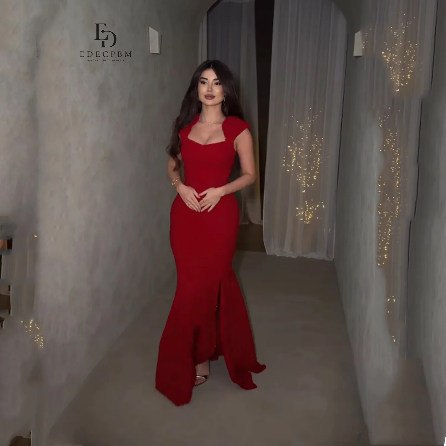 EDECPBM Meerjungfrau-Luxus-Abendkleider für besondere Anlässe فساتين سهرة Vestidos De Festa Maßgeschneidertes Ballkleid Rot Damen