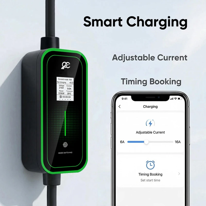 Portable Electric Car Charger with Graffiti Application Wifi and Bluetooth Portable Ev Charger 3.5KW