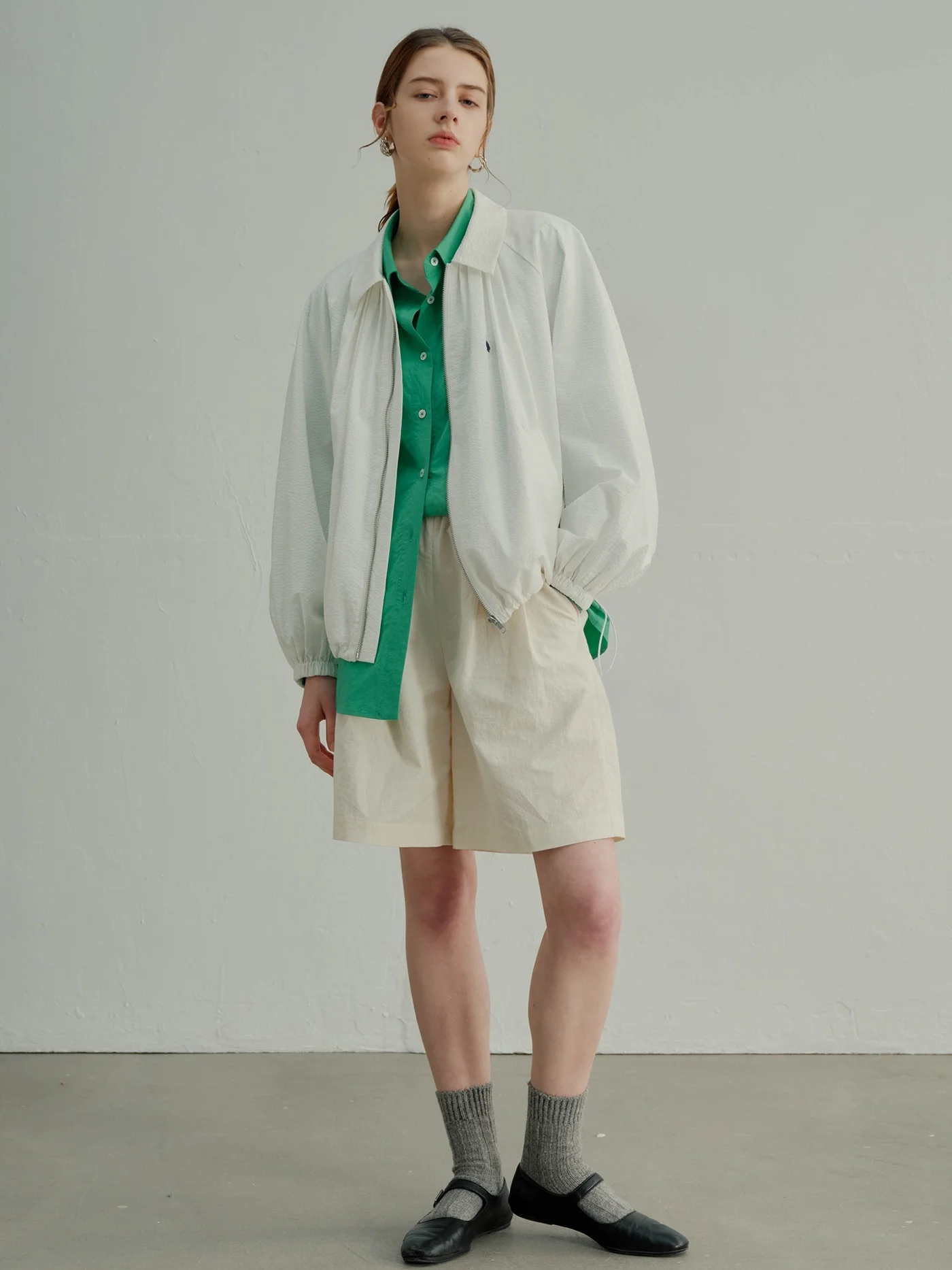 

Spring 2024 New White Day Meteor Simple Design Gathered Bubble Cotton Jaet Women's ort Outerwear Sli mat Sle