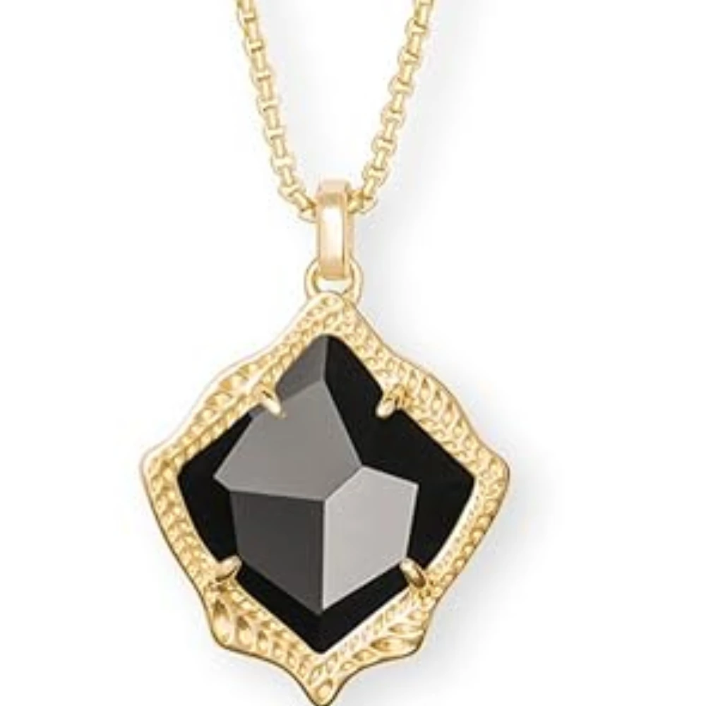 YEEVAA Geometric Black Opaque Glass/White Shell Adjustable Length Pendant Necklace for Women