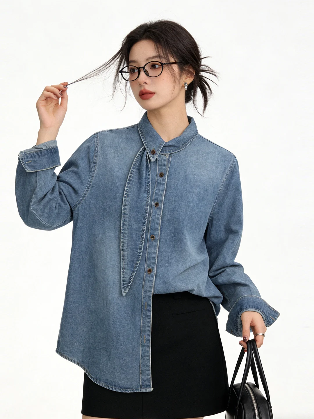 

Женская джинсовая рубашка свободного кроя в корейском стиле, весенняя, дышащая, с защитой от солнца, шикарная, с воротником, для повседневной носки